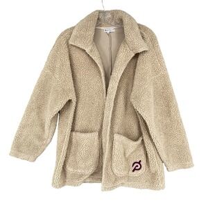 Peloton Sweater Womens XS Tan Cardigan Open Sherpa Teddy Pocket Collar‎